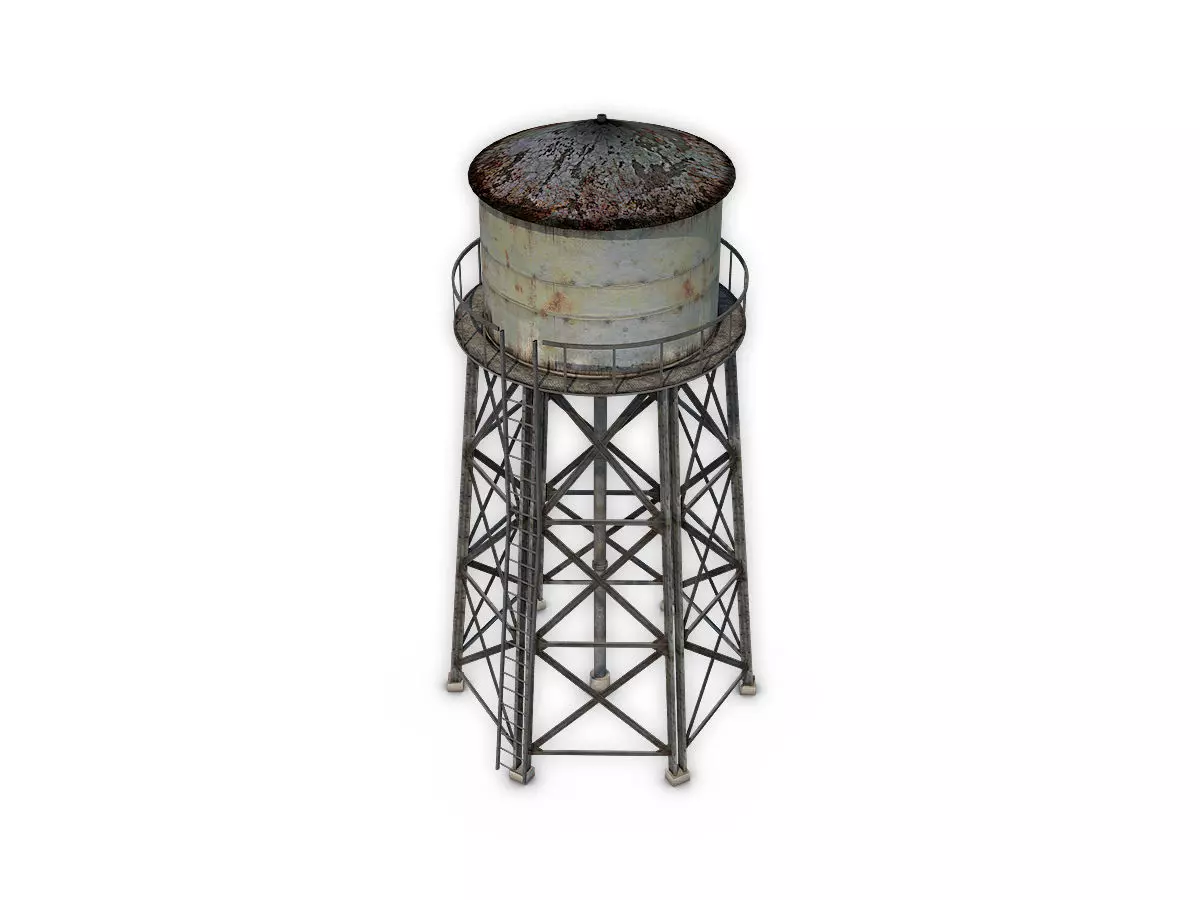 Water tower Low-poly 3D model_0