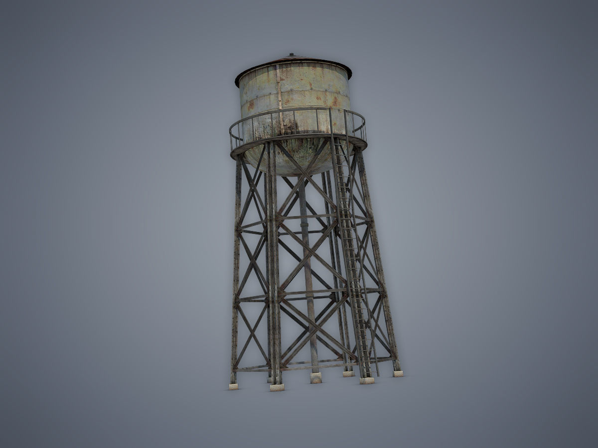 Water tower Low-poly 3D model_4