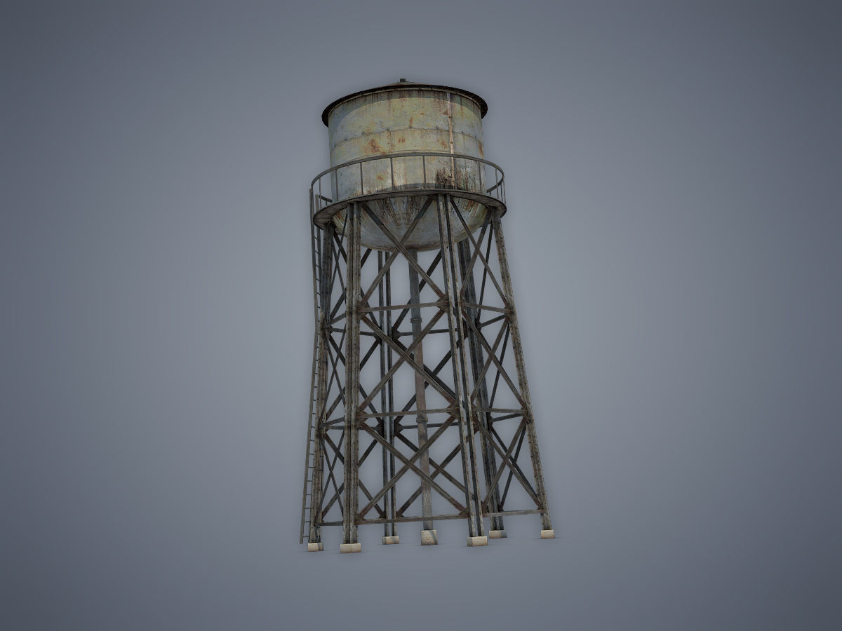 Water tower Low-poly 3D model_3