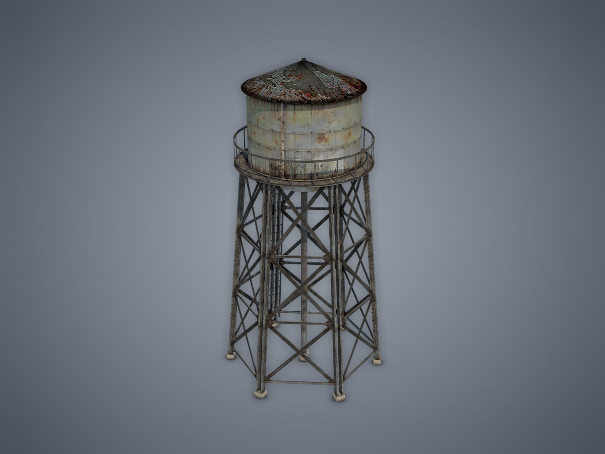 Water tower Low-poly 3D model_1