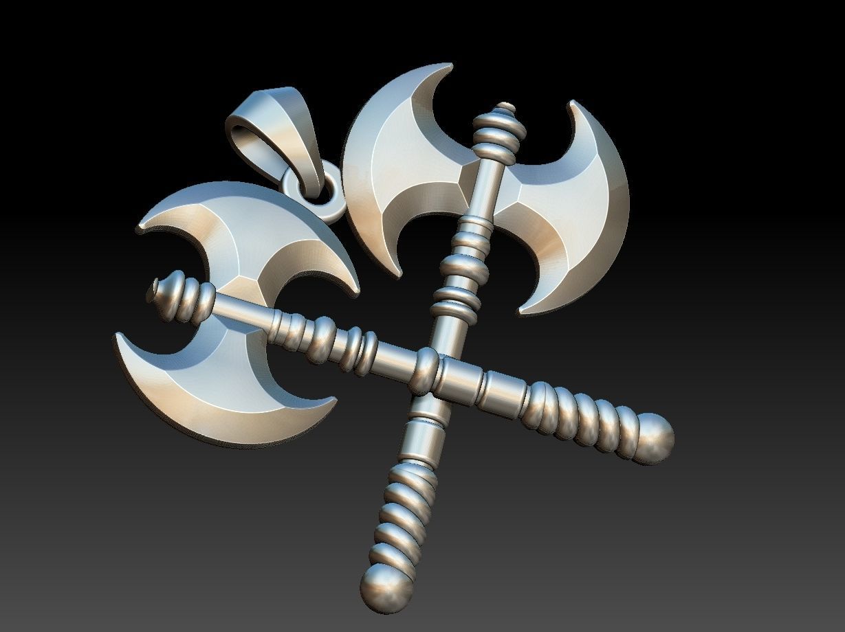 Double Axe Machado pendant 3D print model_9