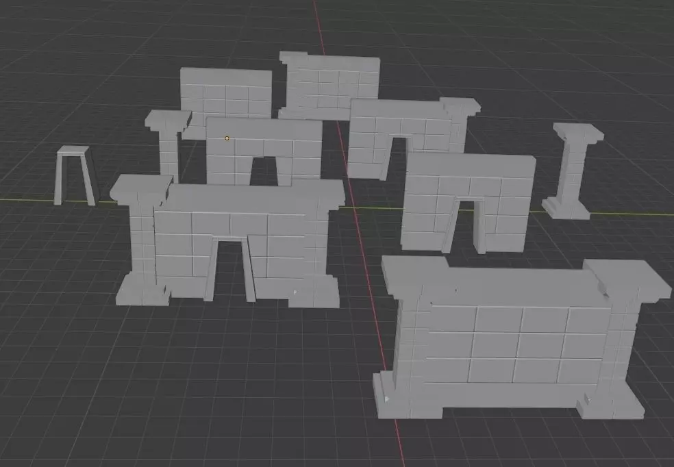 Modular Dungeon Walls Set Low-poly 3D model_0