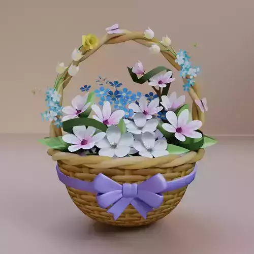 Basket of flowers lily Low-poly 3D model