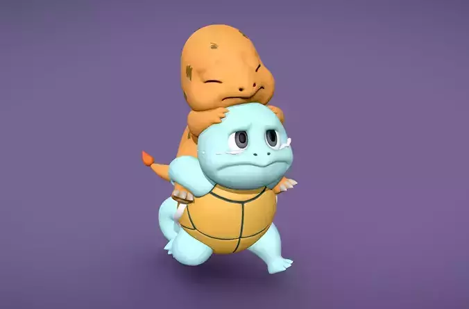 Squirtle helping Charmander - 3D print