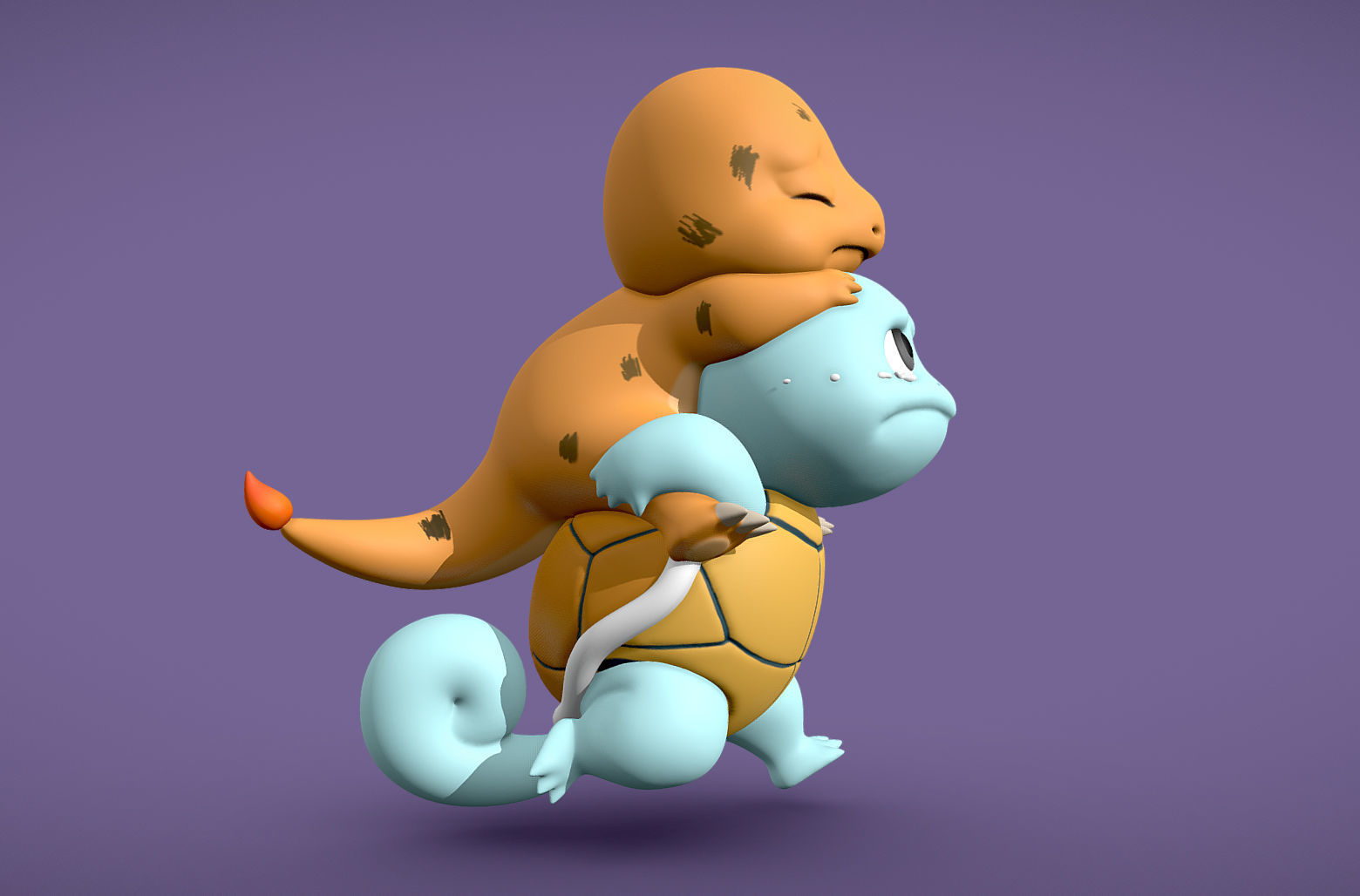 Squirtle helping Charmander - 3D print 3D print model_2