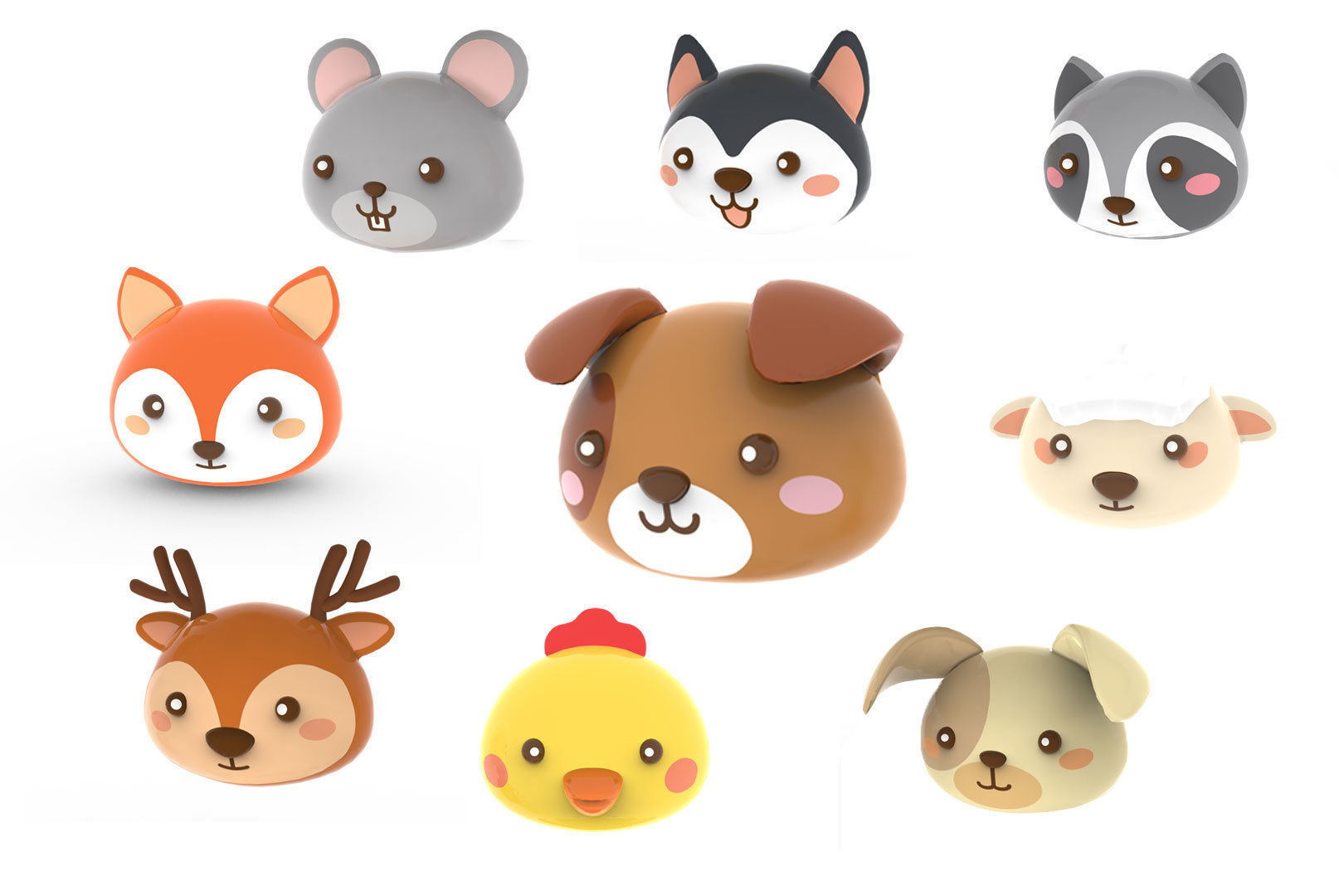 Animal Head Cartoon 3D Low-poly 3D model_1