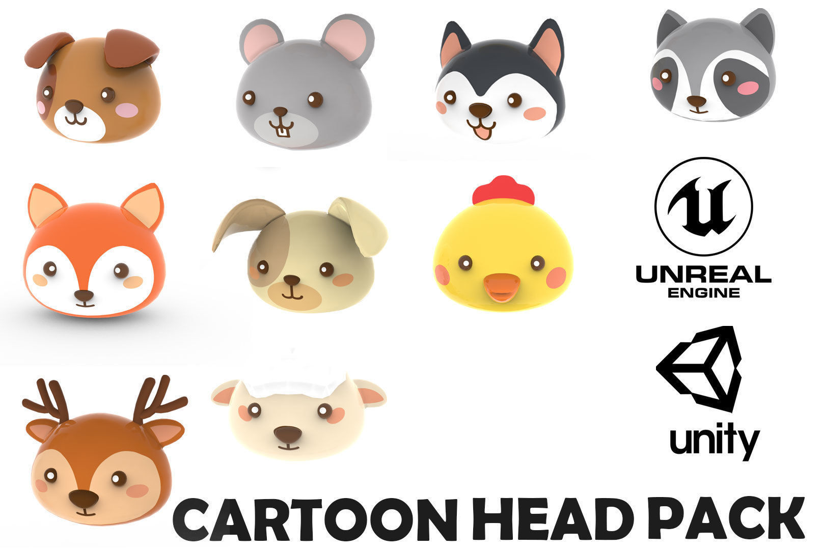 Animal Head Cartoon 3D Low-poly 3D model_2