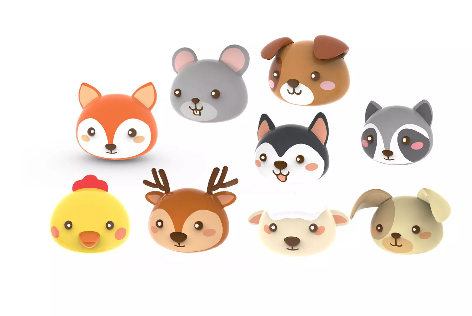 Animal Head Cartoon 3D Low-poly 3D model_0