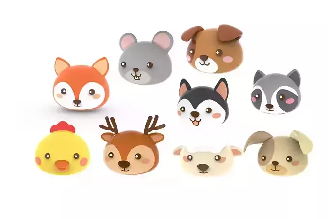 Animal Head Cartoon 3D Low-poly 3D model