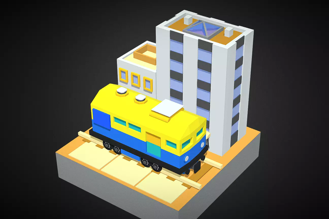 The town and the train Free 3D model