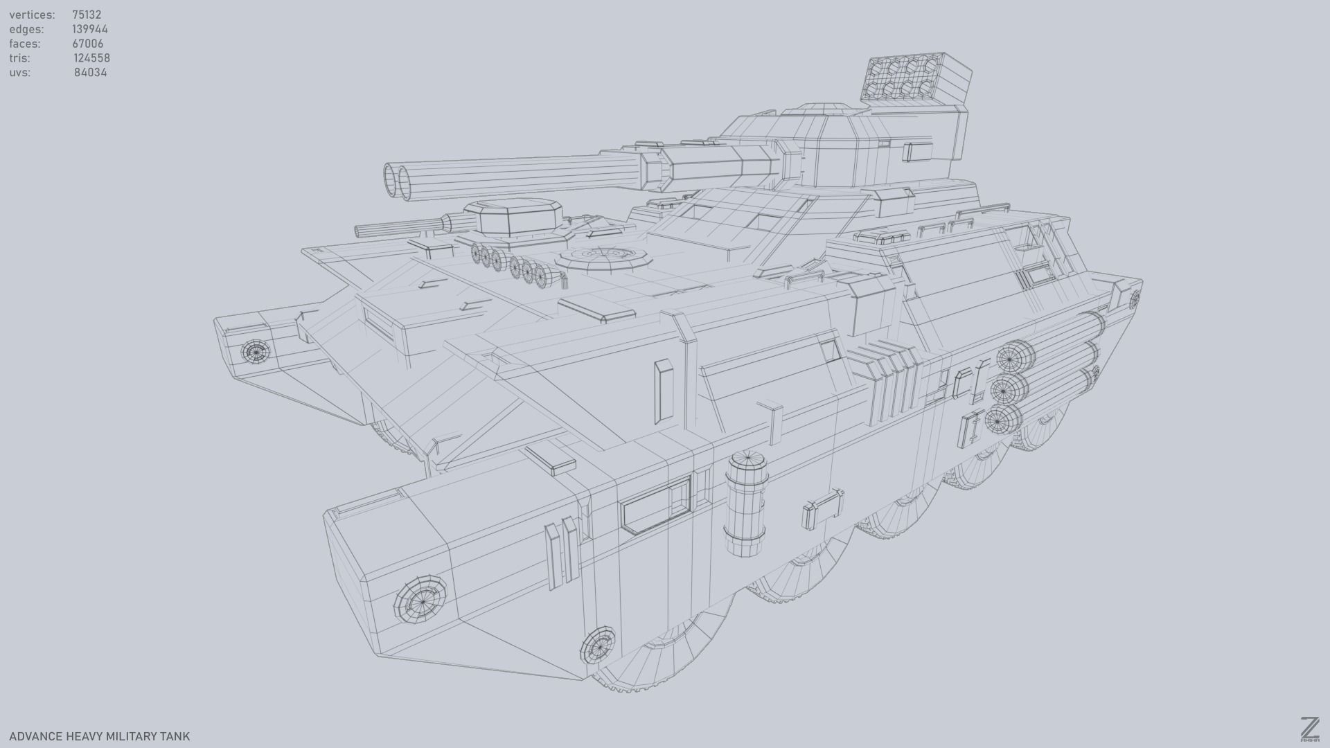 Advance Heavy Military Tank Low-poly 3D model_9