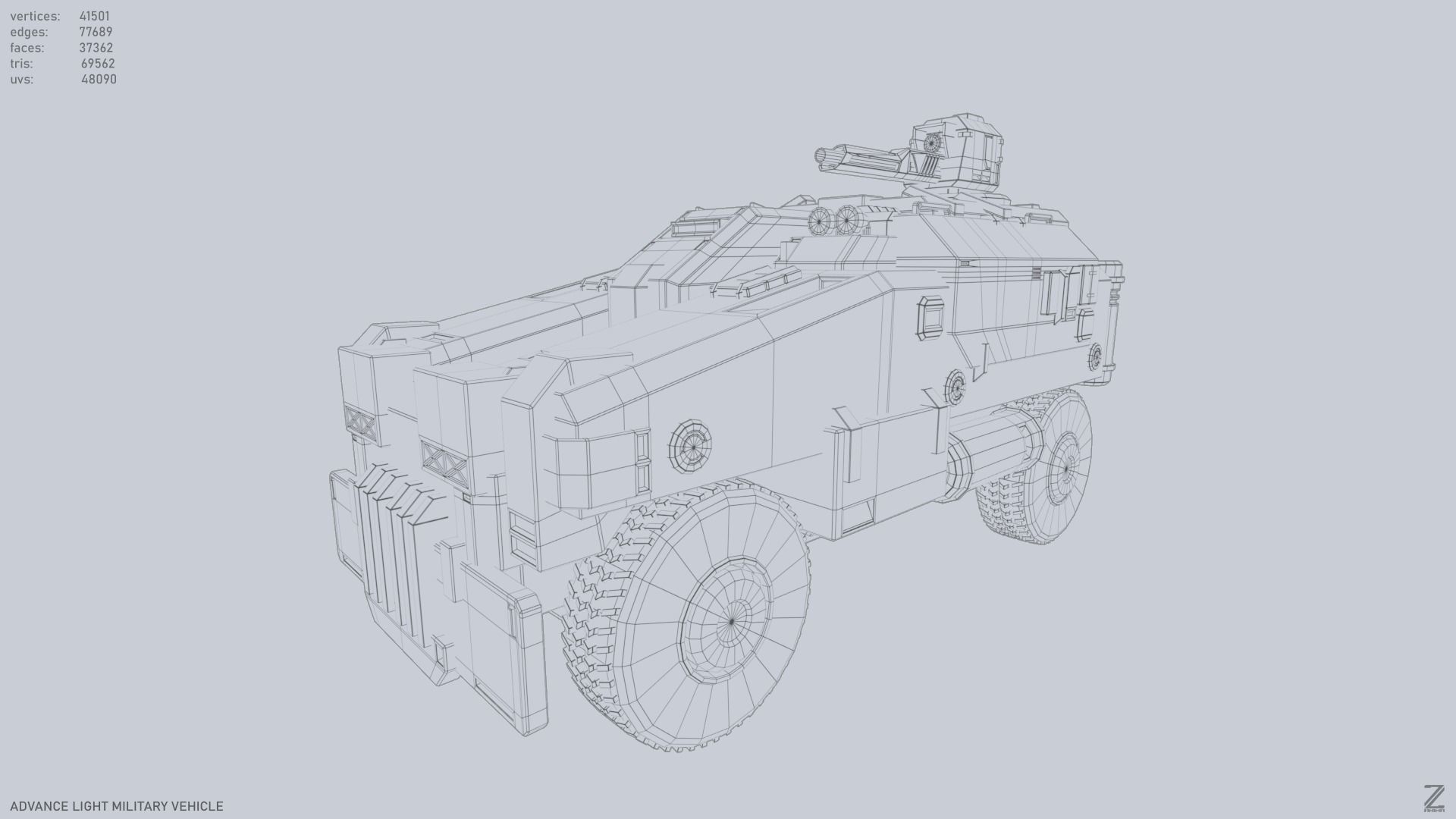 Advance Light Military Vehicle Low-poly 3D model_9