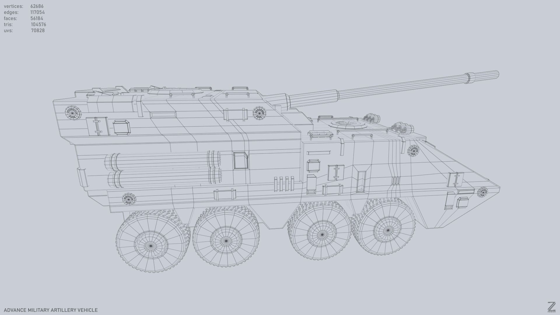 Advance Military Artillery Vehicle Low-poly 3D model_14