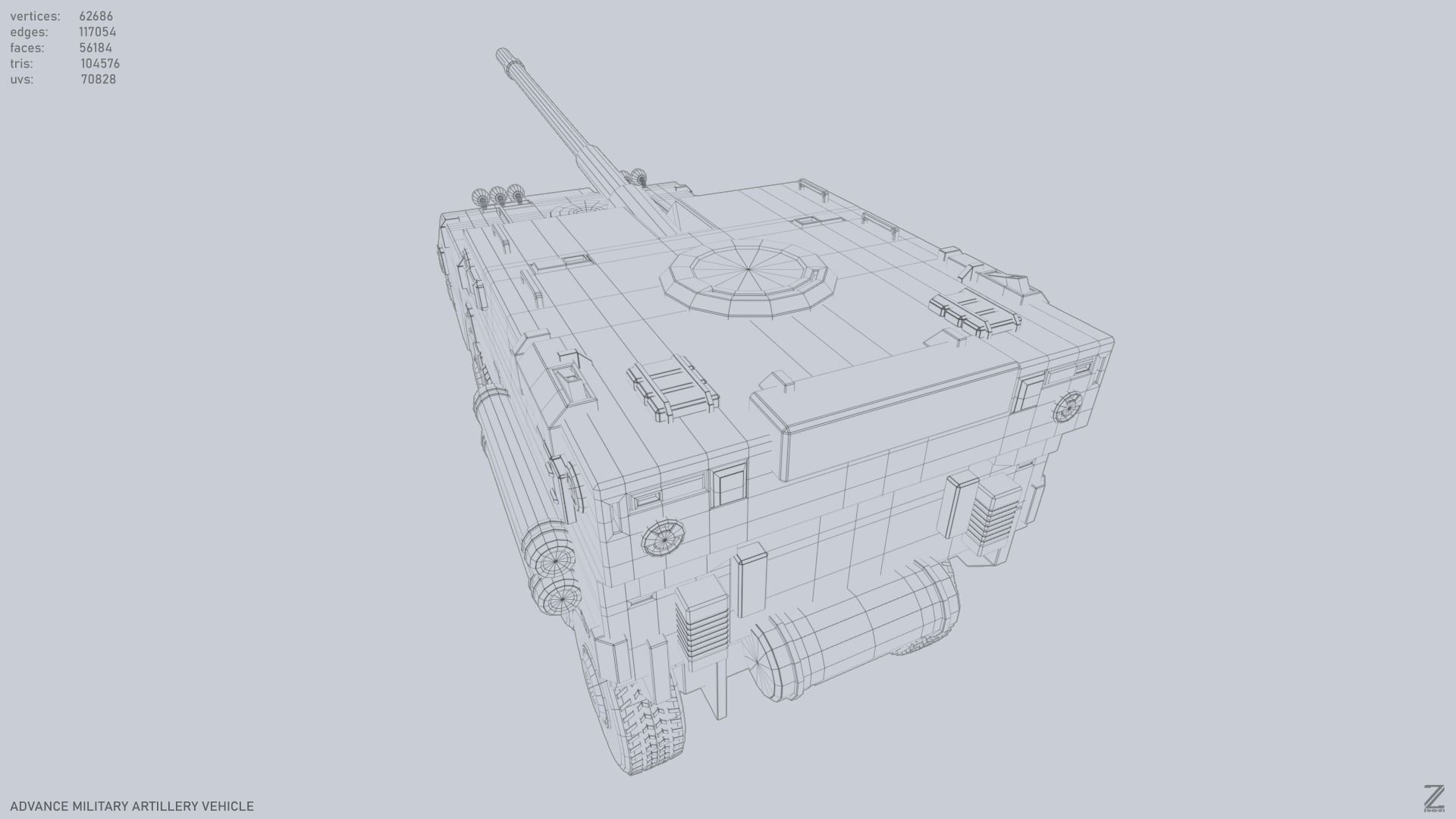 Advance Military Artillery Vehicle Low-poly 3D model_12