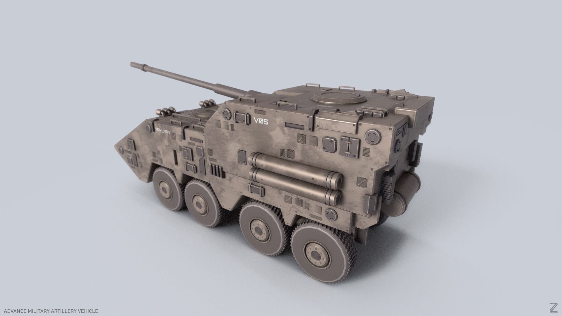 Advance Military Artillery Vehicle Low-poly 3D model_4