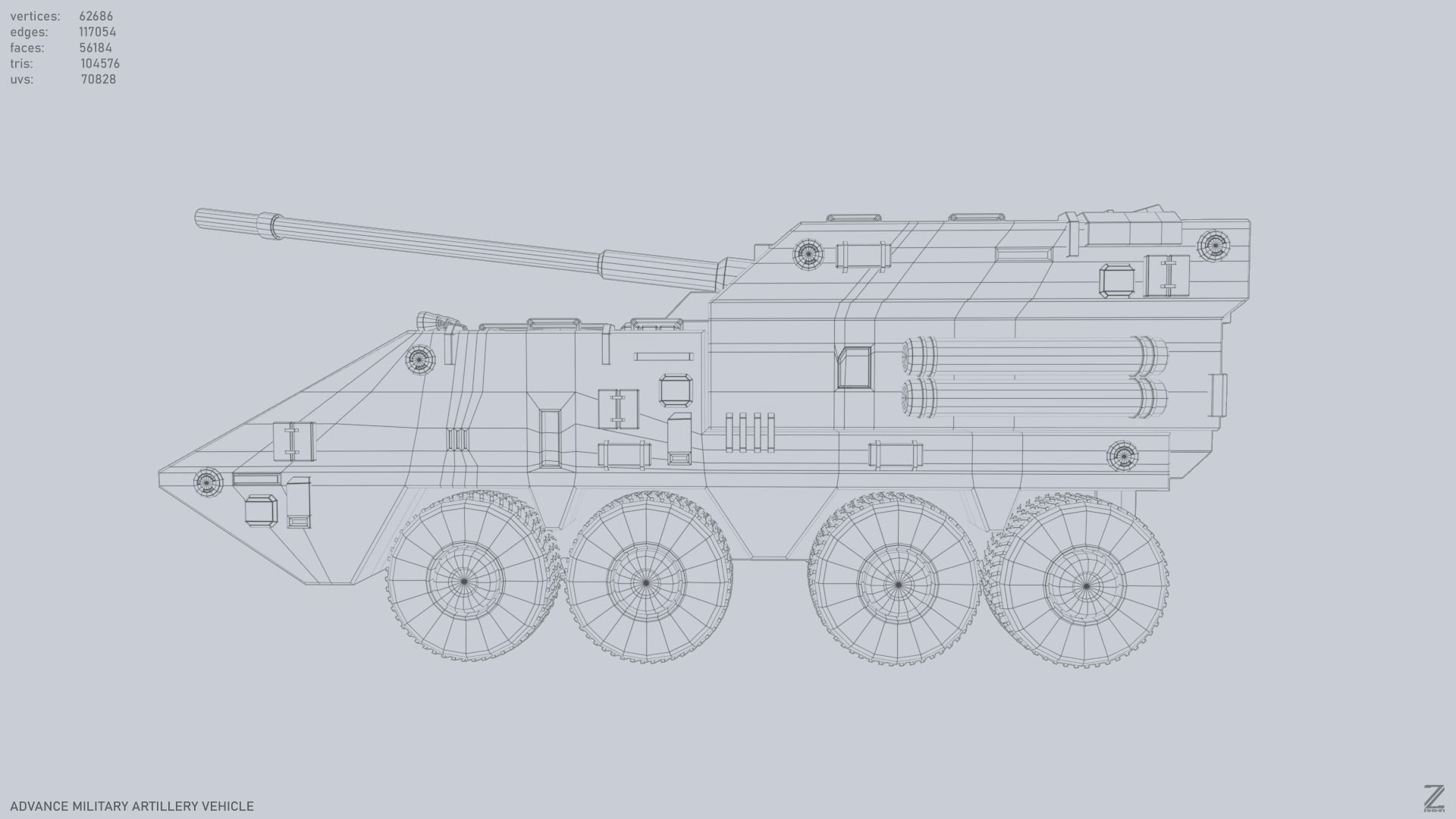 Advance Military Artillery Vehicle Low-poly 3D model_10