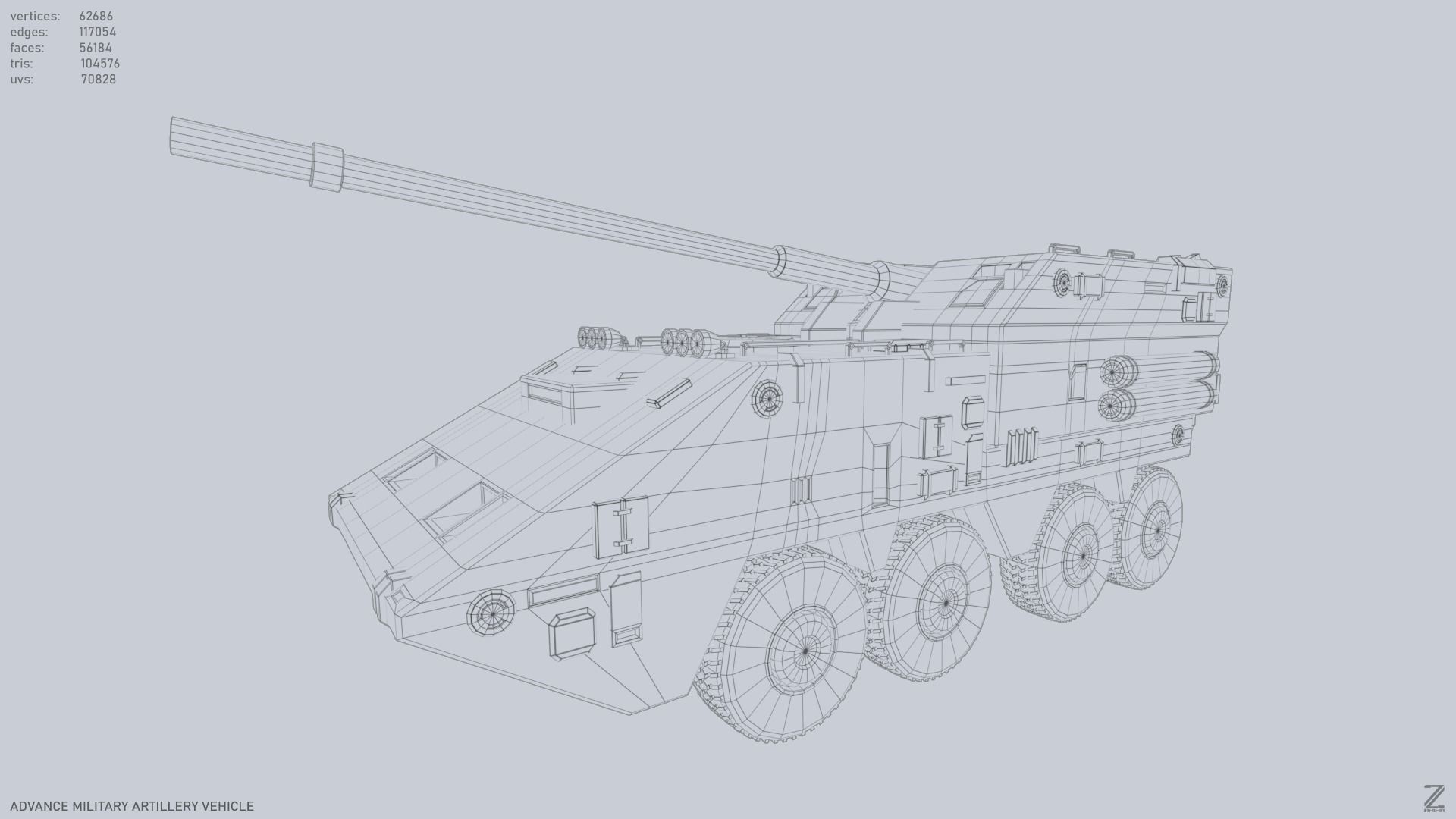 Advance Military Artillery Vehicle Low-poly 3D model_9