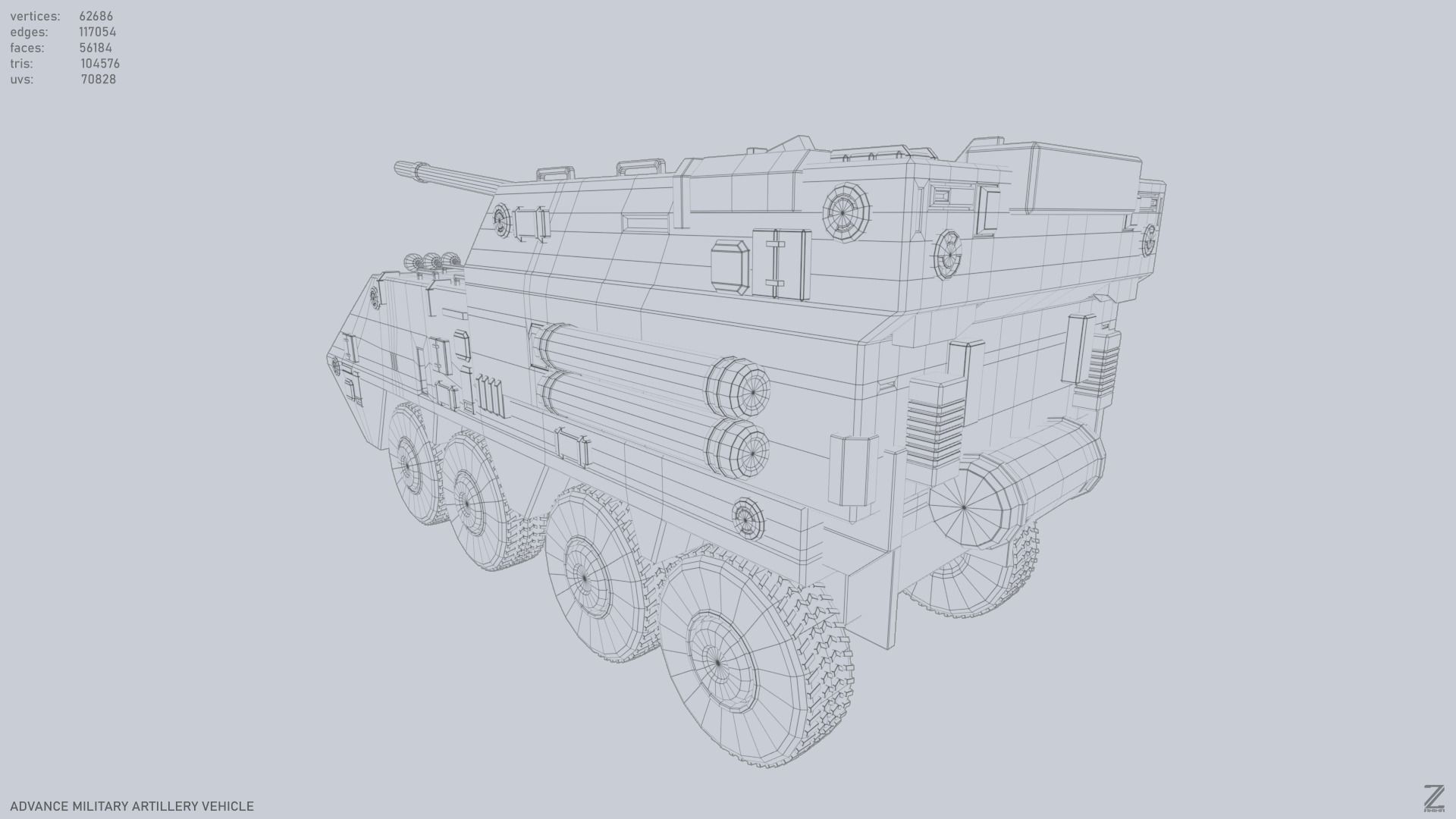 Advance Military Artillery Vehicle Low-poly 3D model_11