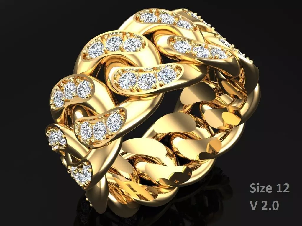 Chain ring - Miami Cuban ring - Link ring - Size 12 3D print model_0