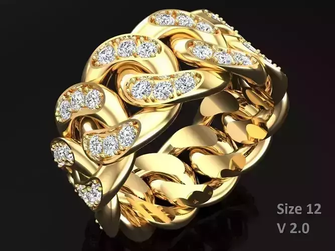 Chain ring - Miami Cuban ring - Link ring - Size 12 3D print model Chain ring - Miami Cuban ring - Link ring - Size 12 3D print model