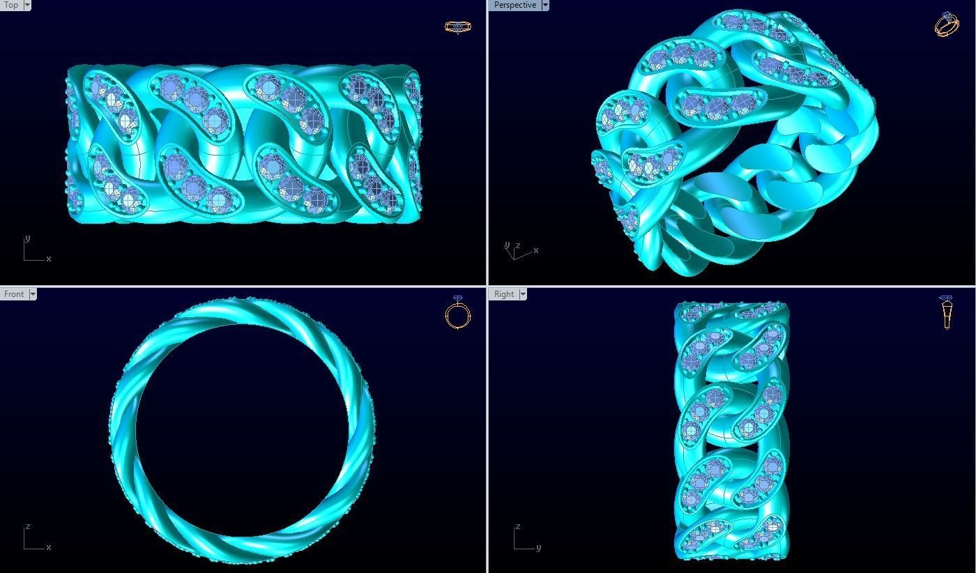 Chain ring - Miami Cuban ring - Link ring - Size 12 3D print model_7