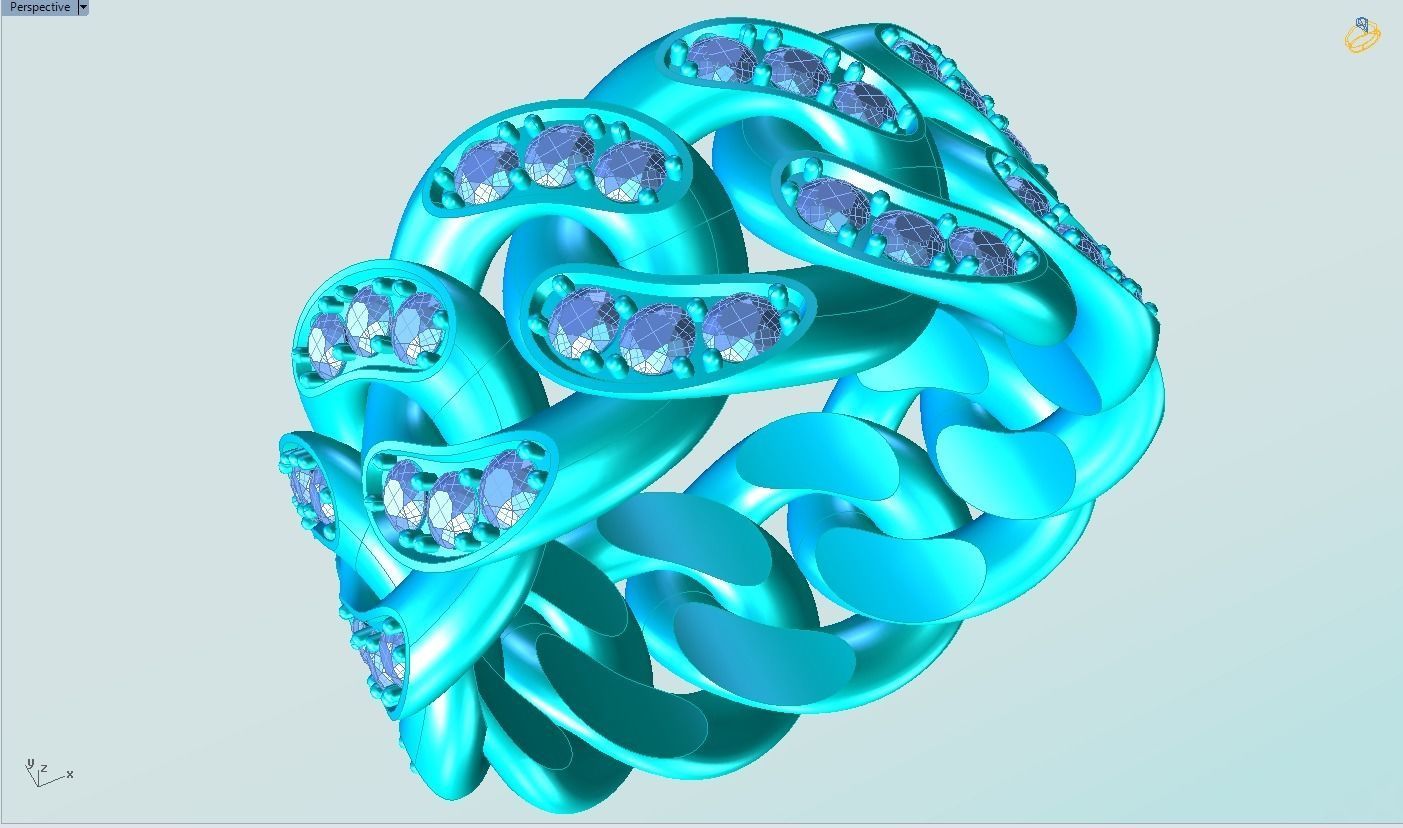 Chain ring - Miami Cuban ring - Link ring - Size 12 3D print model_11