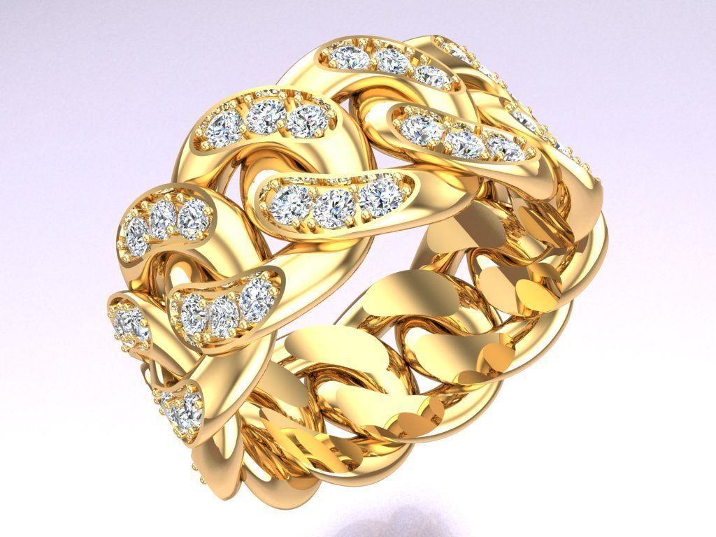 Chain ring - Miami Cuban ring - Link ring - Size 12 3D print model_1