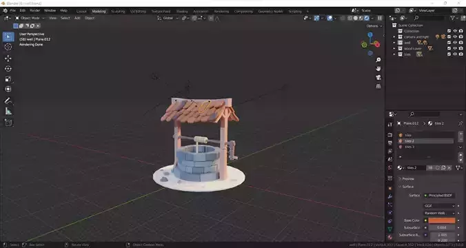 Lowpoly Well wooden water