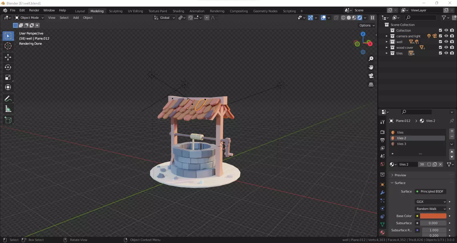 Lowpoly Well wooden water Low-poly 3D model_0