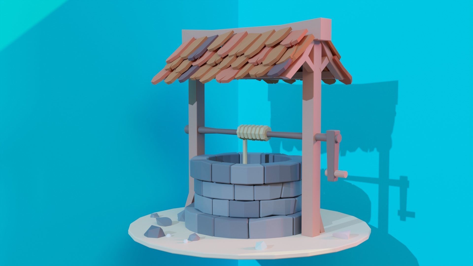 Lowpoly Well wooden water Low-poly 3D model_1