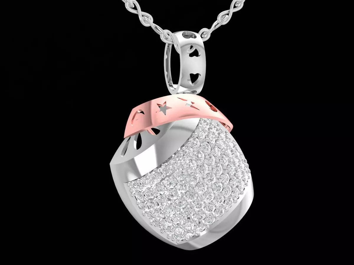 White Gold and Rose Gold Diamond Charm Pendant 3242 3D print model