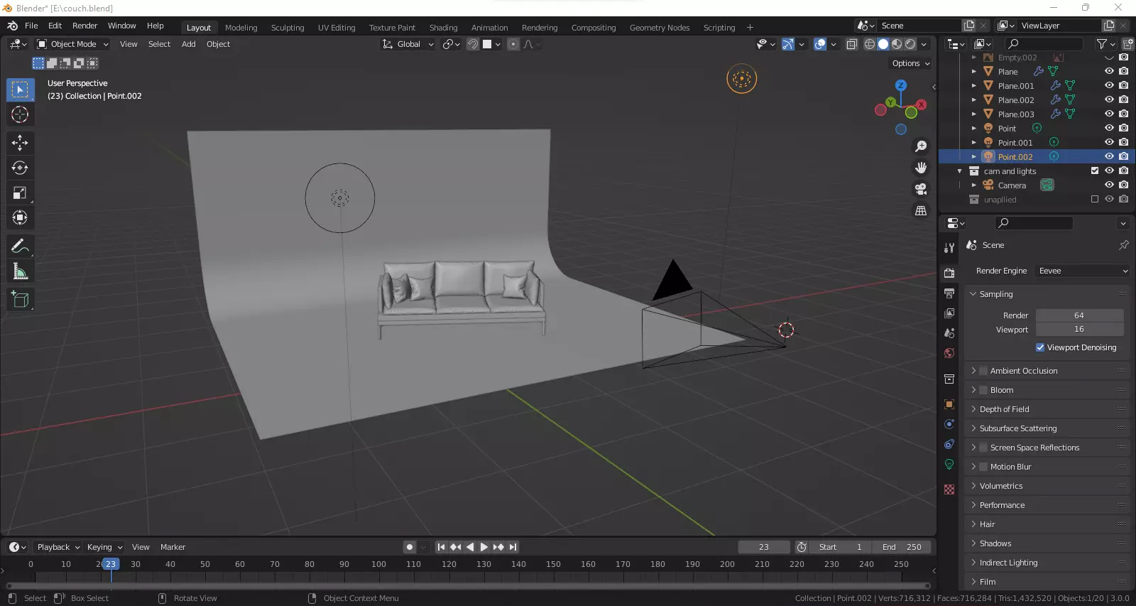 A photorealistic couch  Low-poly 3D model_0