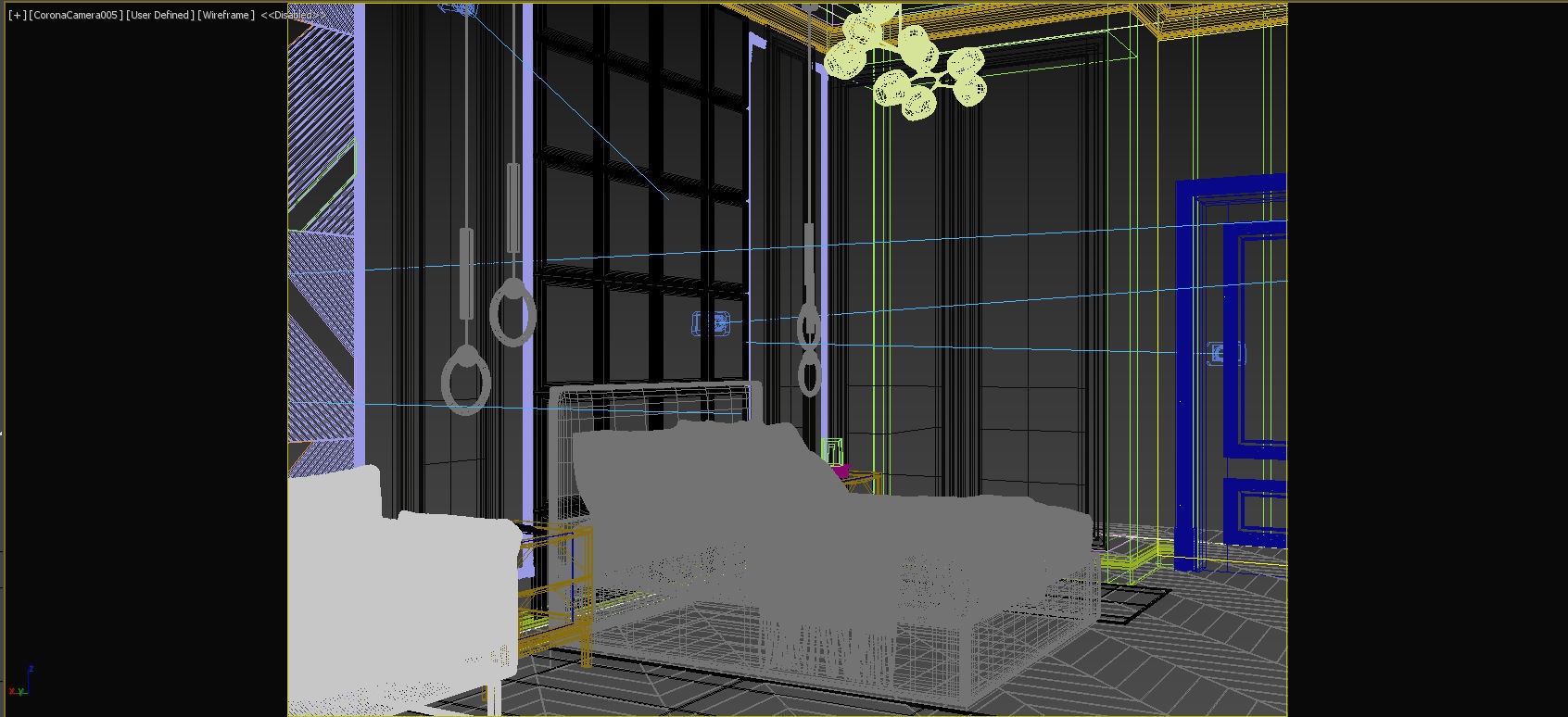 Bedroom with mirrors and gold accents Low-poly 3D model_5