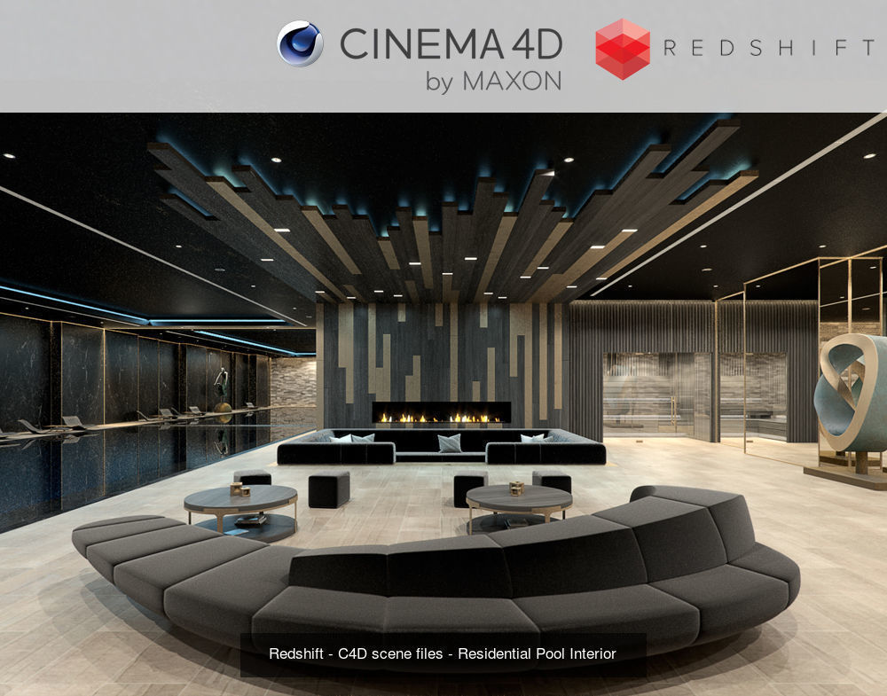 Set 1 - Redshift C4D - 4 x Interior Scenes 3D Model Collection _1