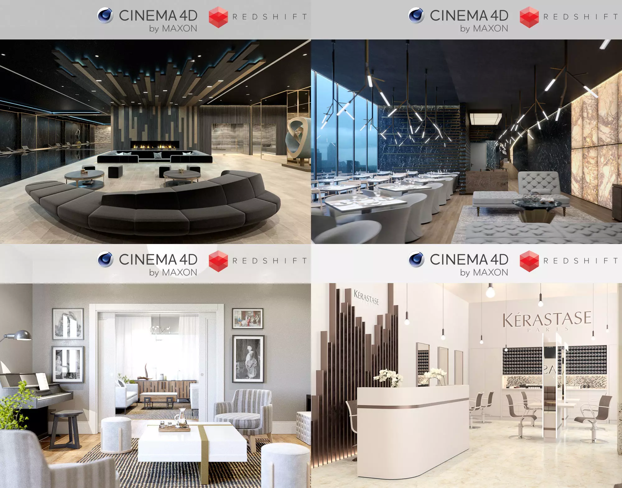 Set 1 - Redshift C4D - 4 x Interior Scenes 3D Model Collection _0