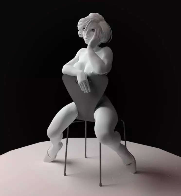 girl on chair 3D print model_0