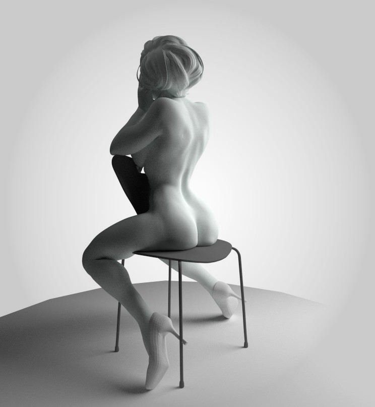 girl on chair 3D print model_1