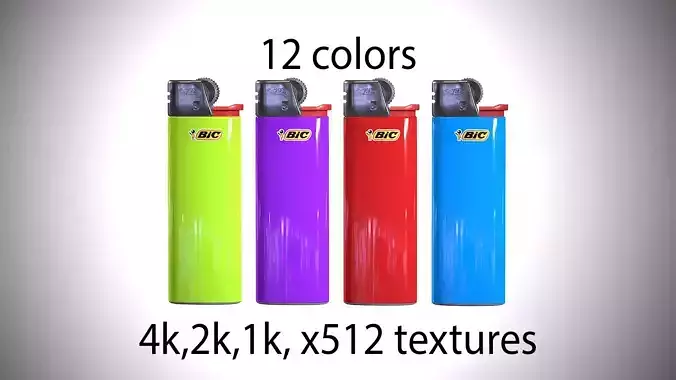 Disposable lighter BIC universal tool game-ready Lighters PBR Low-poly 3D model
