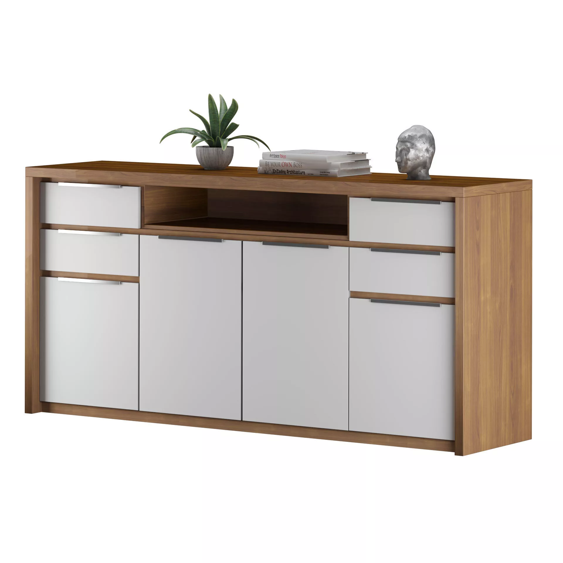 Buffet sideboard table with decoration set Low-poly 3D model