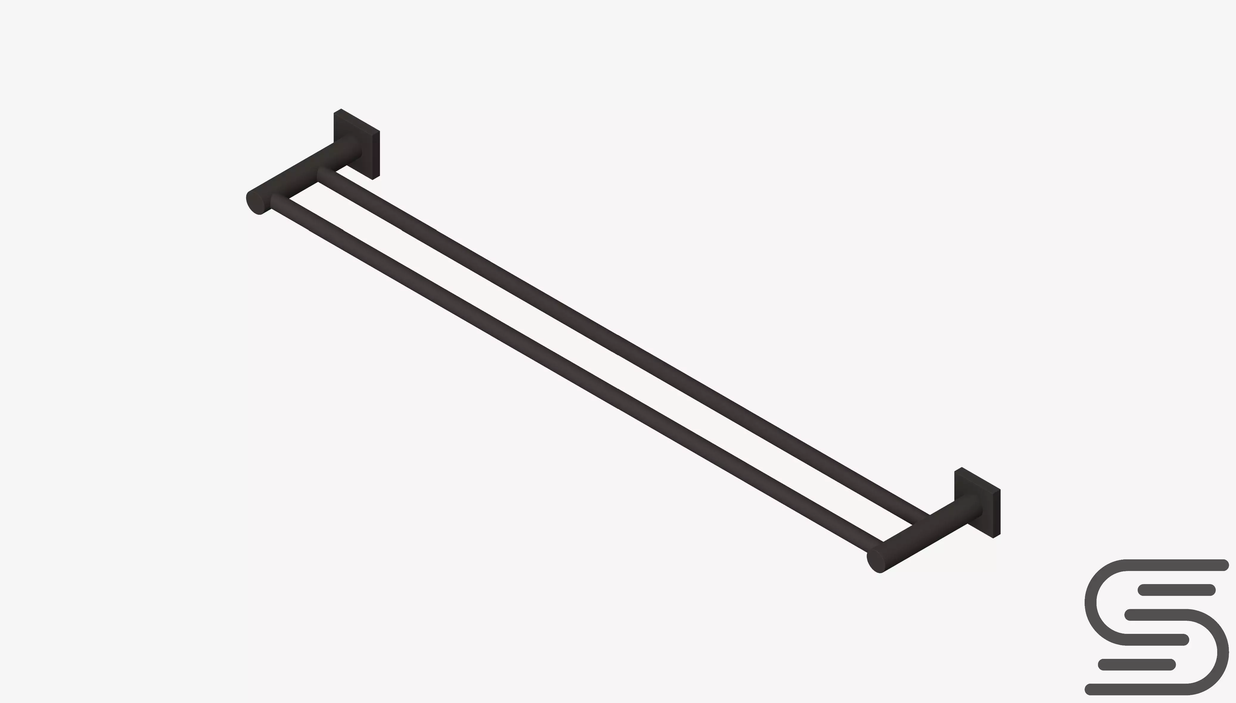 Towel Rail - Double - Luxury - Round - 800 - Square Plate Low-poly 3D model_0