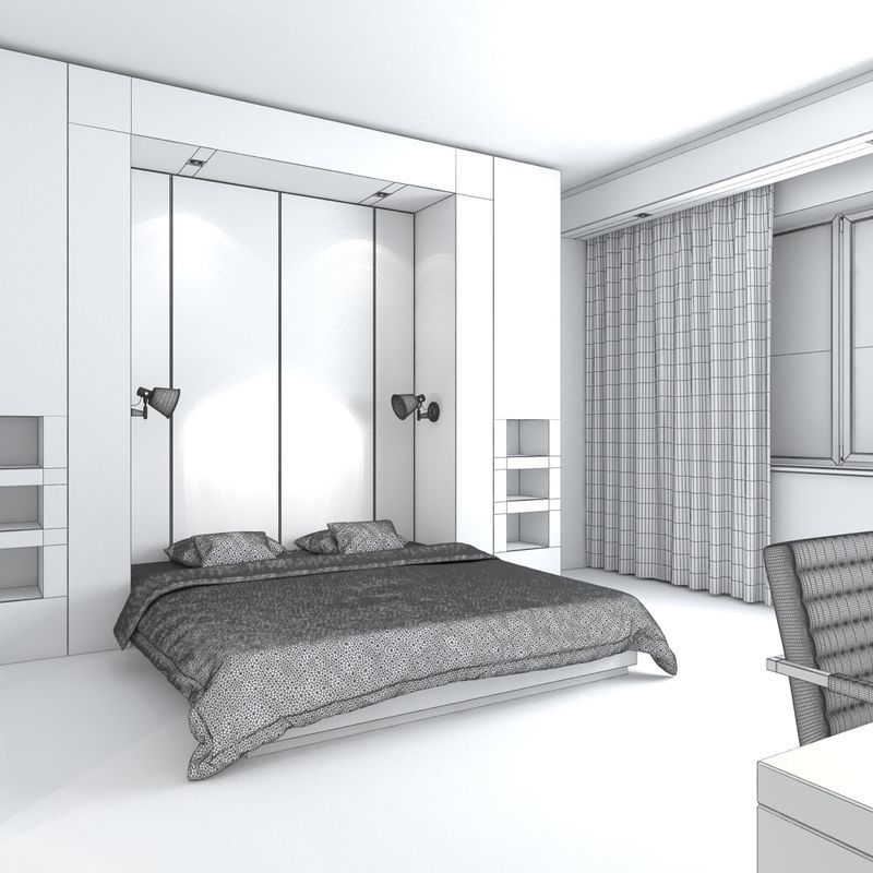 Hotel Bedroom 3D model_8