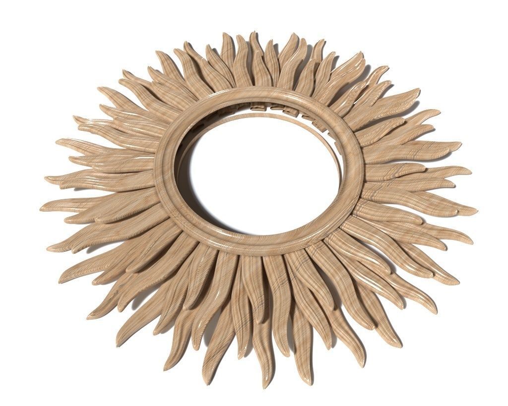 Frame-012 wooden sunburst mirror 3D model_1
