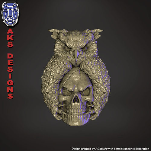 Skull and owl v1 Bas relief for home decoration 3D print model