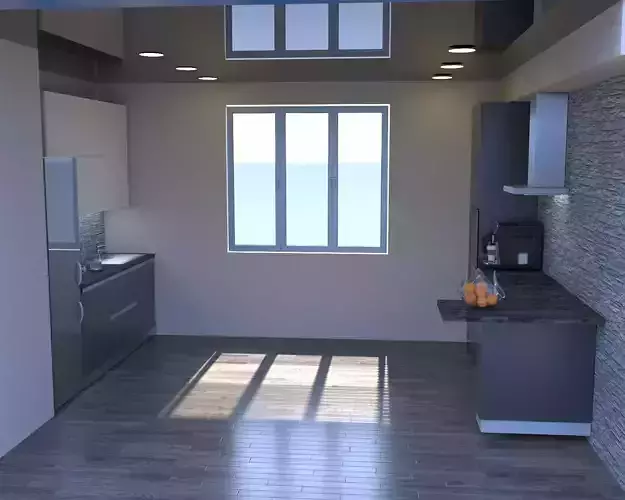 Kithen-001 modern kitchen with stainless steel appliances 3D model