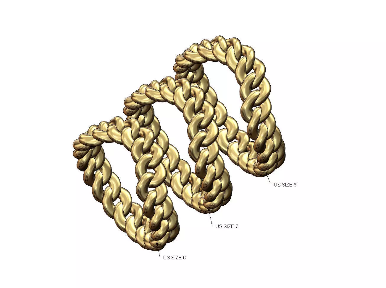 Curved cuban link band US sizes 6 7 8 3D print model_0