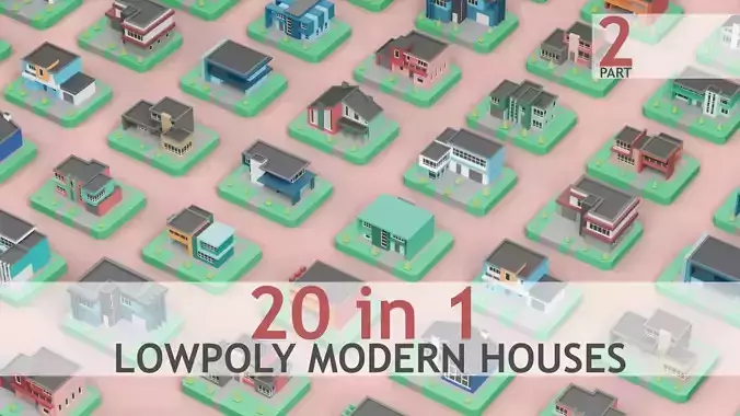 Low Poly Modern House Pack - 20 Houses 02