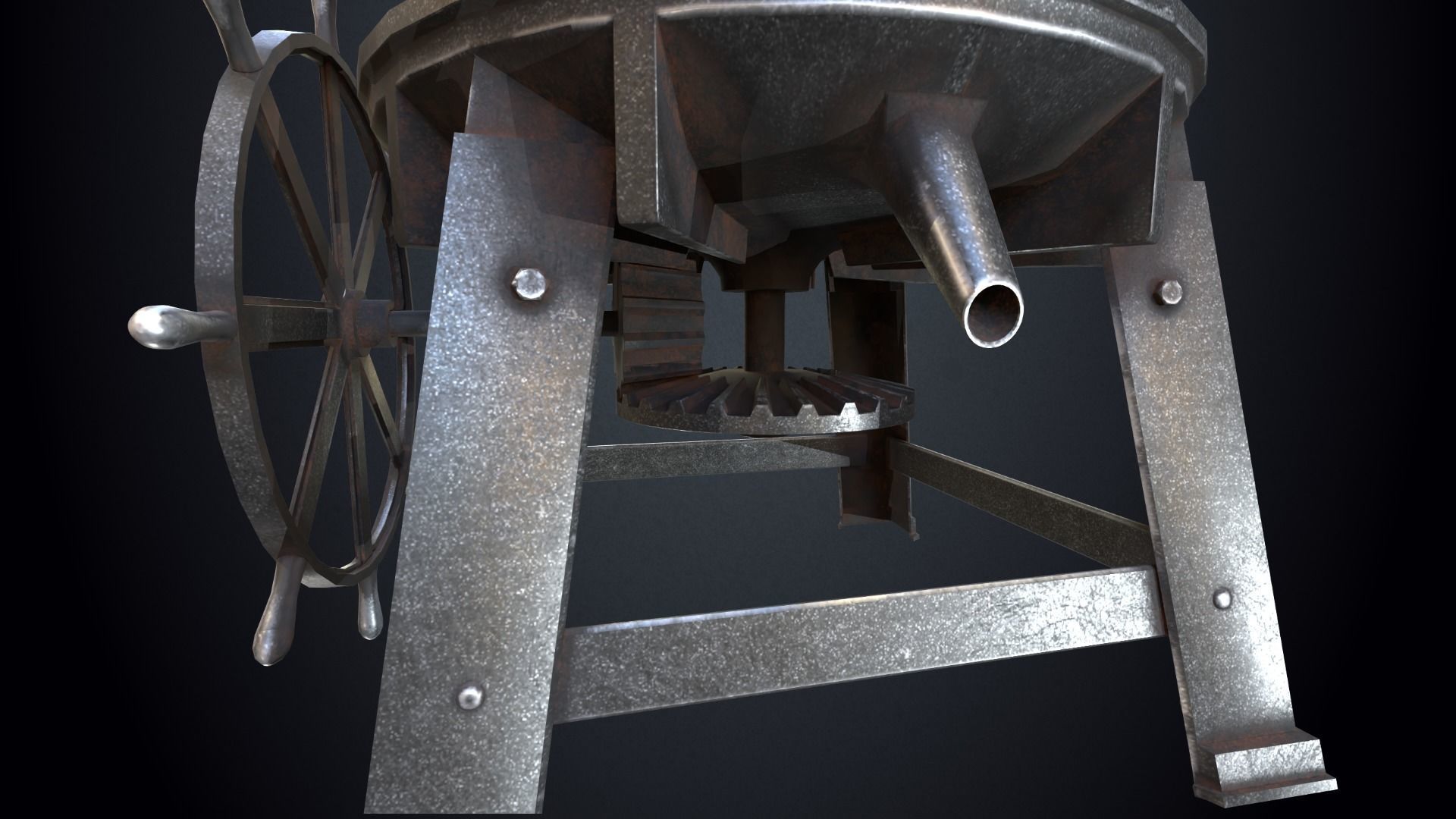 Antique Grape Press Low-poly 3D model_5