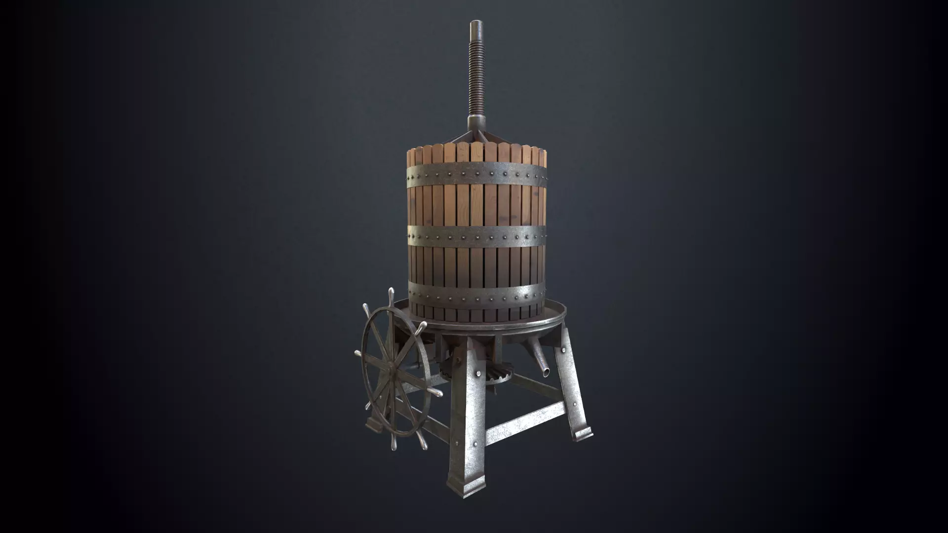 Antique Grape Press Low-poly 3D model_0