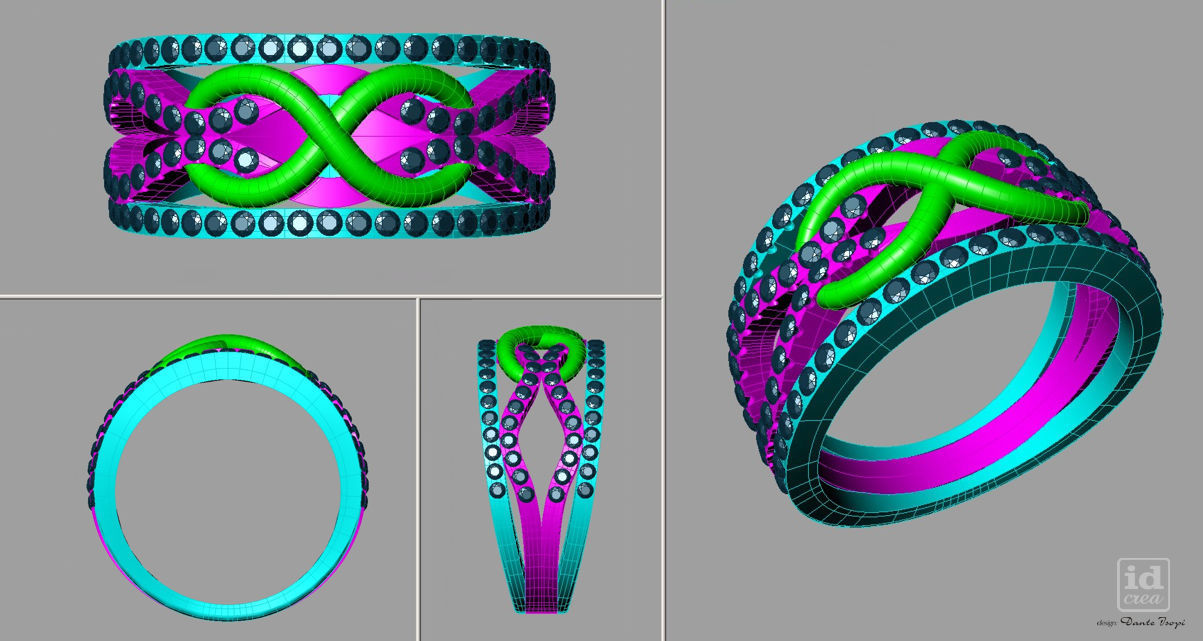 Set Diamond infinity ring with diamonds nc20422 Anello infinito 3D print model_9