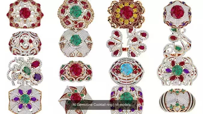 16 Gemstone Cocktail ring